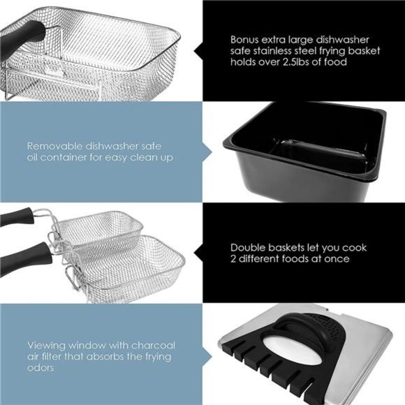 Elite Gourmet Electric Immersion Deep Fryer 3-Basket, 1700-Watt, Stainless Steel - Picture 5 of 5